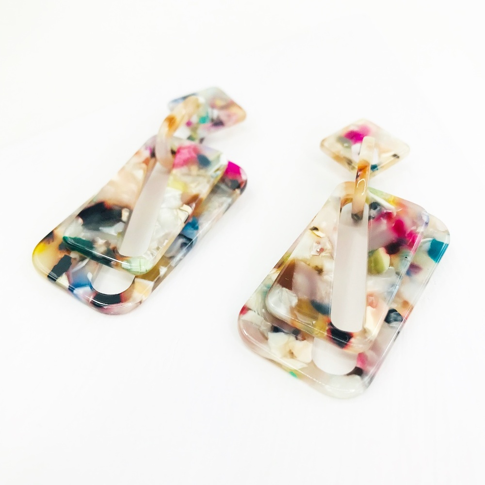 Double Rectangle Drop Earrings in Multicolor - Picture 2 of 8